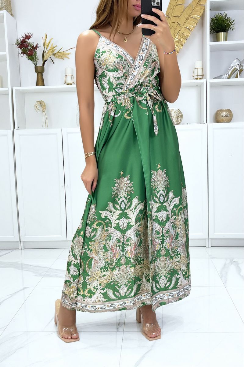 Longue robe porte feuille et amovible avec sublime motif verte - 4