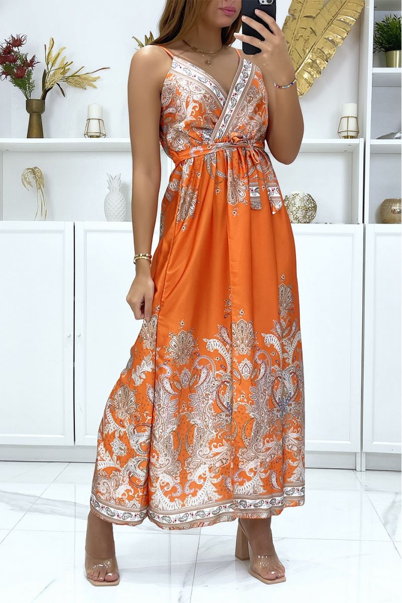 Long wrap dress and removable with sublime orange pattern - 2 Long wrap dress and removable with sublime orange pattern - 2