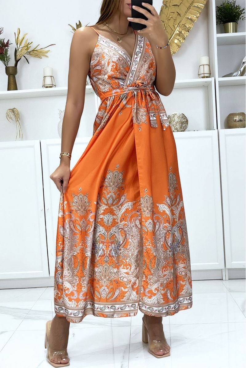 Long wrap dress and removable with sublime orange pattern - 3 Long wrap dress and removable with sublime orange pattern - 3