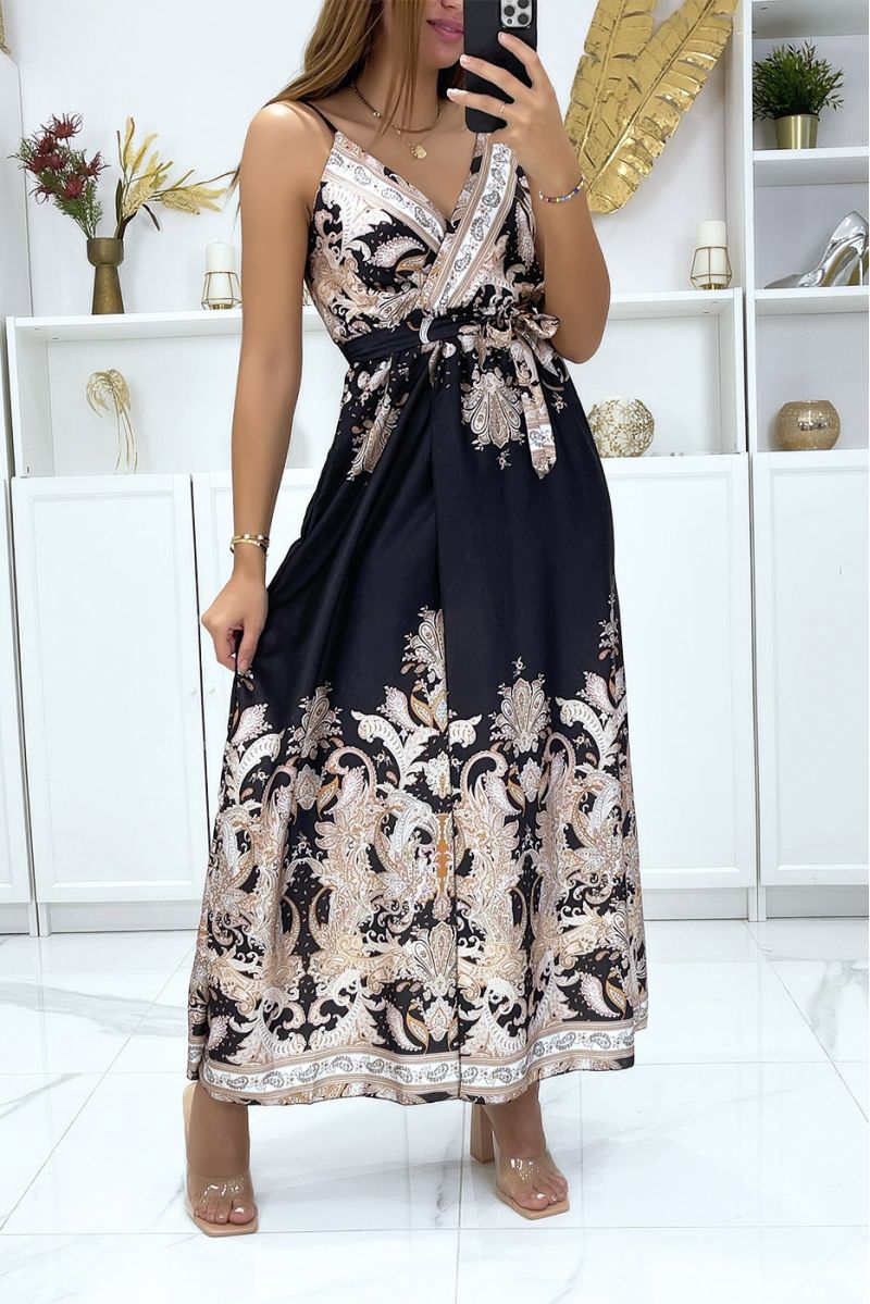 Long wrap-around and detachable dress with sublime black pattern - 2