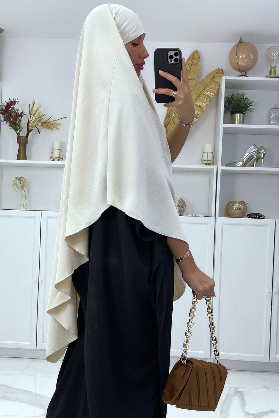 Zeer brede beige sjaal - 2