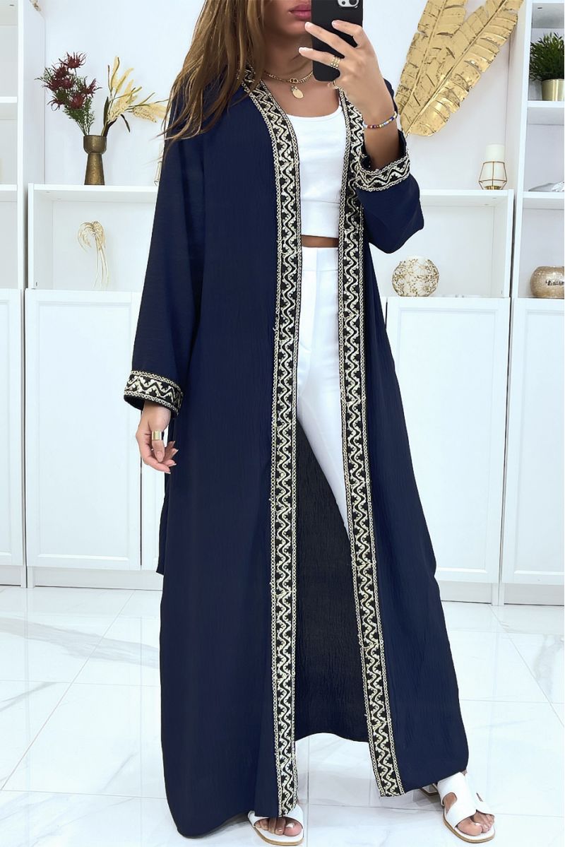Navy kimono abaya with pretty golden sequined pattern - 1