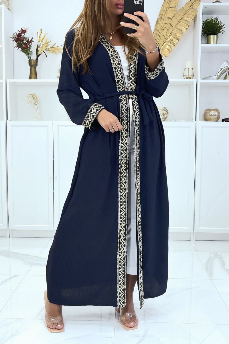 Navy kimono abaya with pretty golden sequined pattern - 3