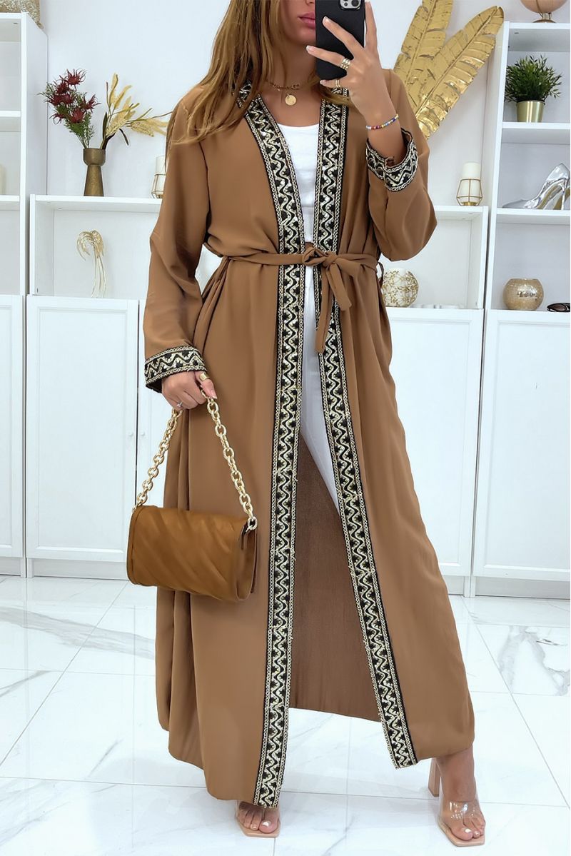 AbAAa kimono camel avec joli motif pailleté doré  - 1