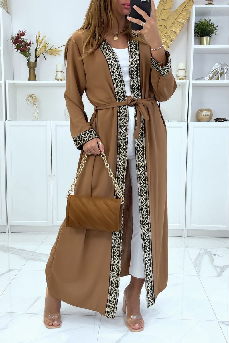 AbAAa kimono camel avec joli motif pailleté doré  - 2