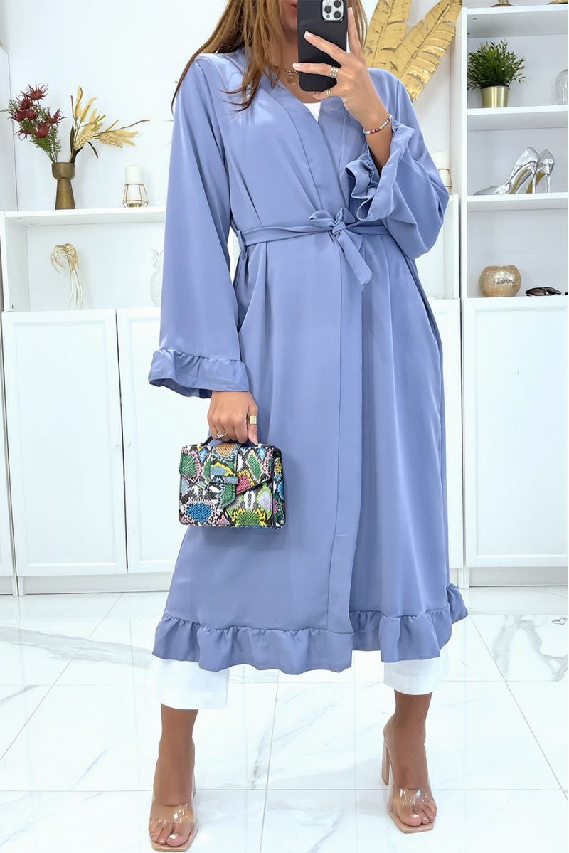 Abaya kimono indigo avec volant et ceinture - 2