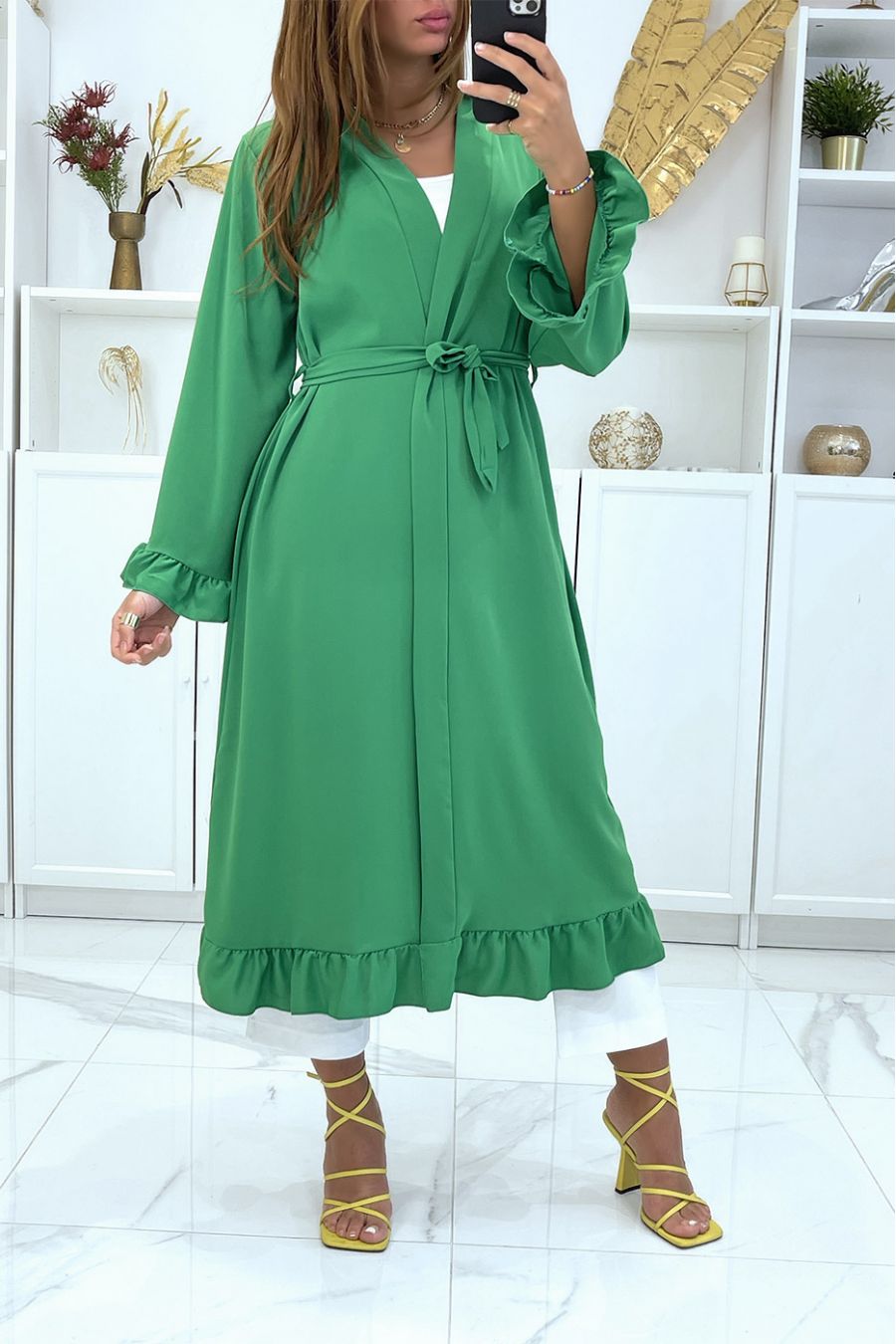 GrGGne kimono abaya met volant en riem - 2