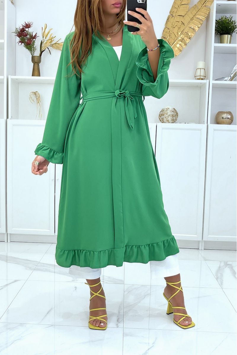 Green kimono abaya with ruffle and belt - 3