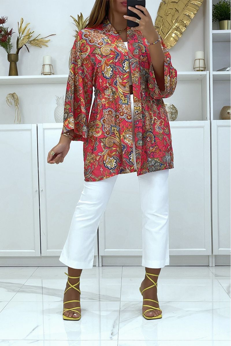 Kimono fuchsia avec joli motif ajustable à la taille - 1