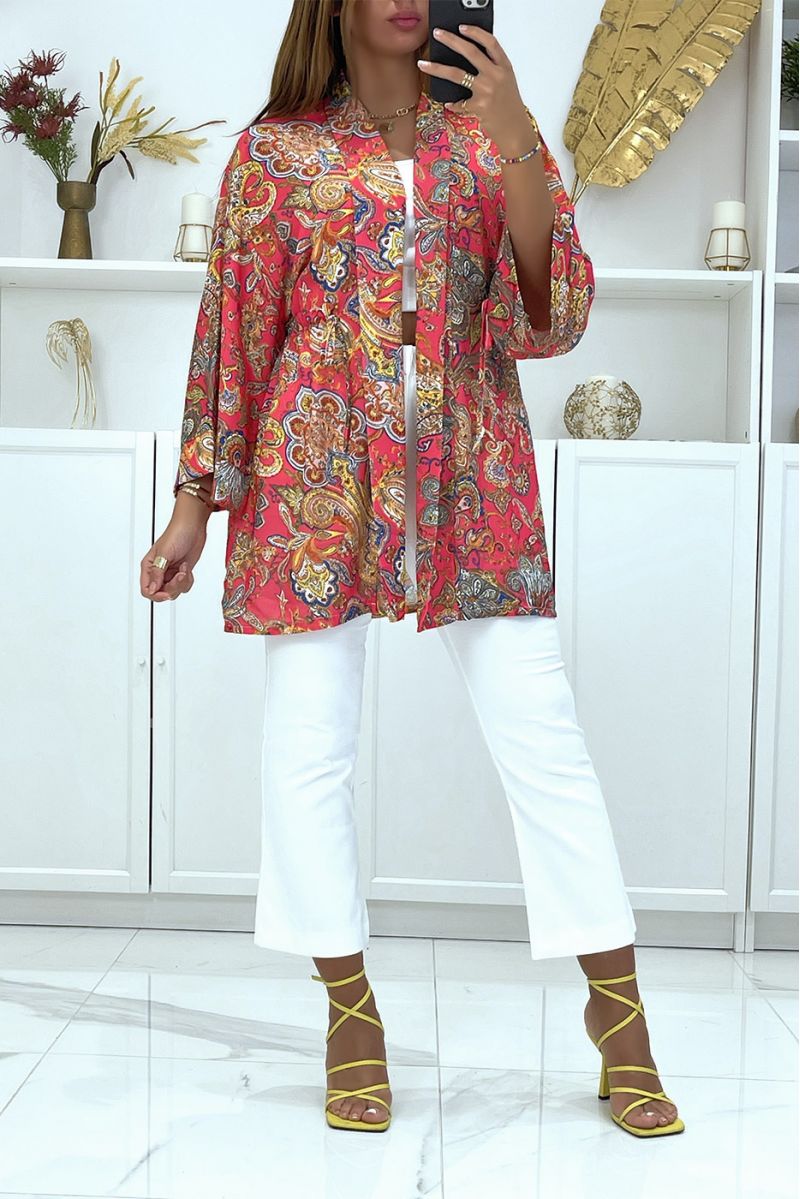 Kimono fuchsia avec joli motif ajustable à la taille - 2