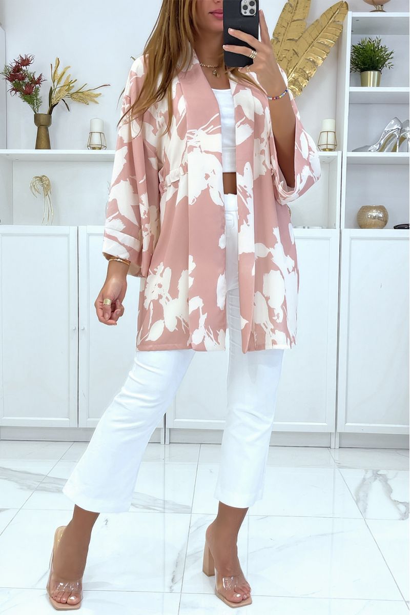 Kimono rose avec joli motif ajustable à la taille - 2