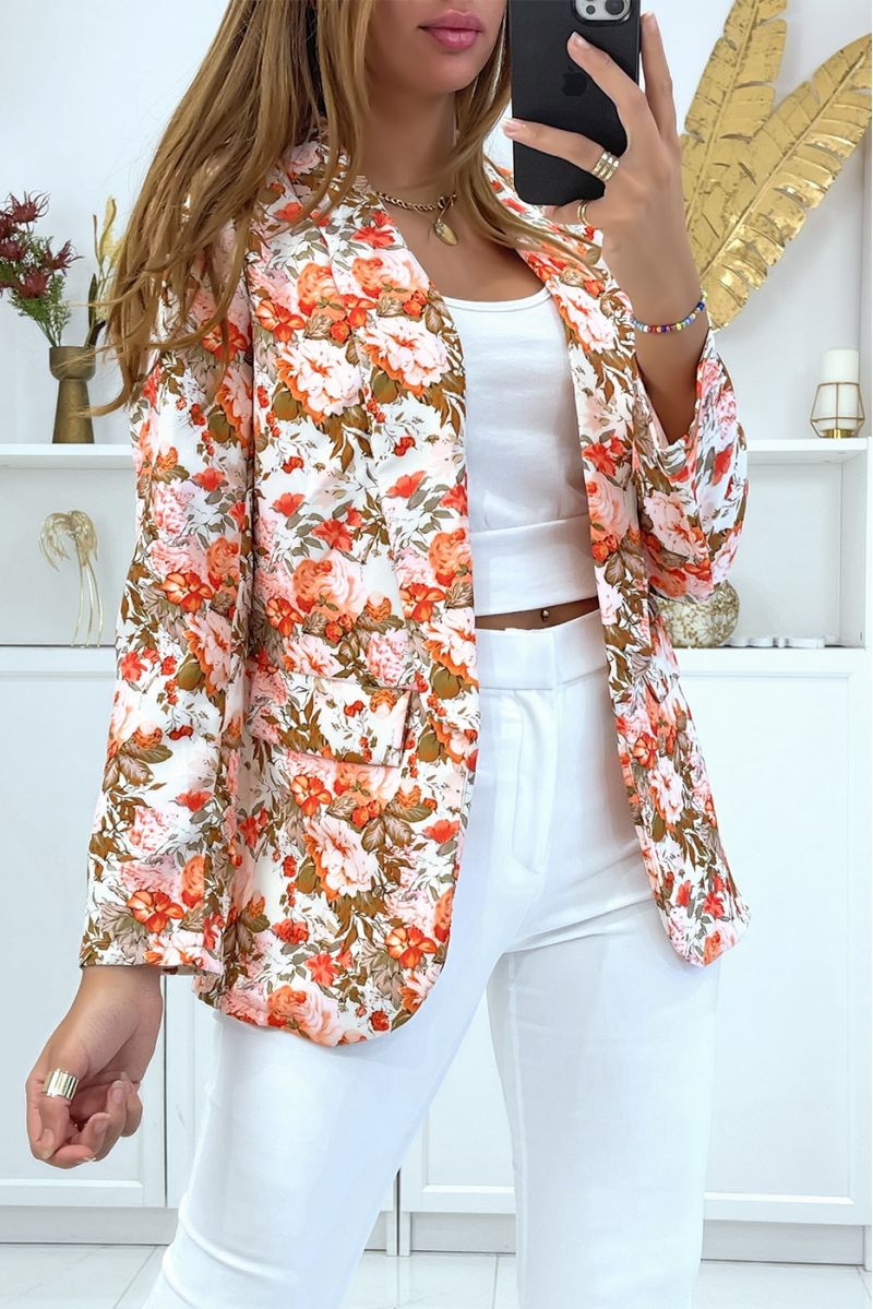 VeOO trendy open blazer with beige pattern - 2