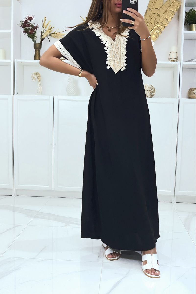 Lange zwarte mouwloze jurk met borduursel - 3