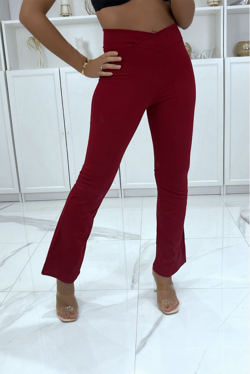 Burgundy bell bottom trousers crossed at the waist - 1