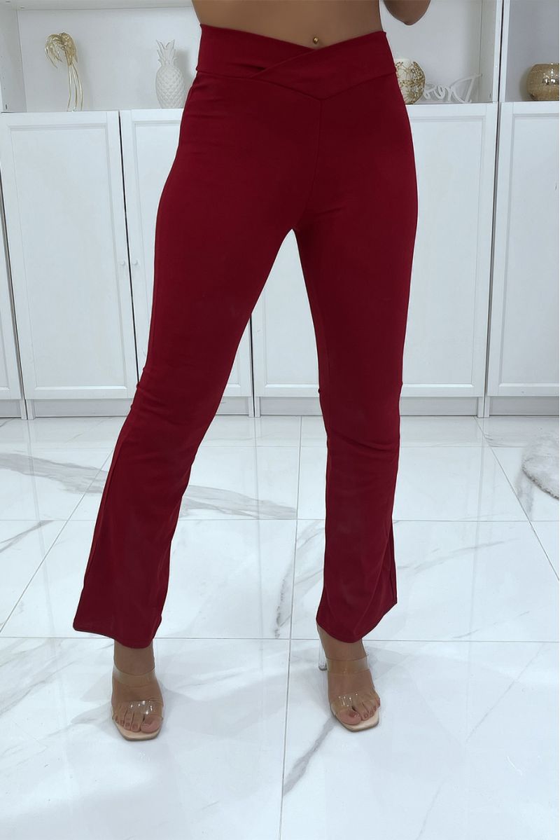 Burgundy bell bottom trousers crossed at the waist - 2