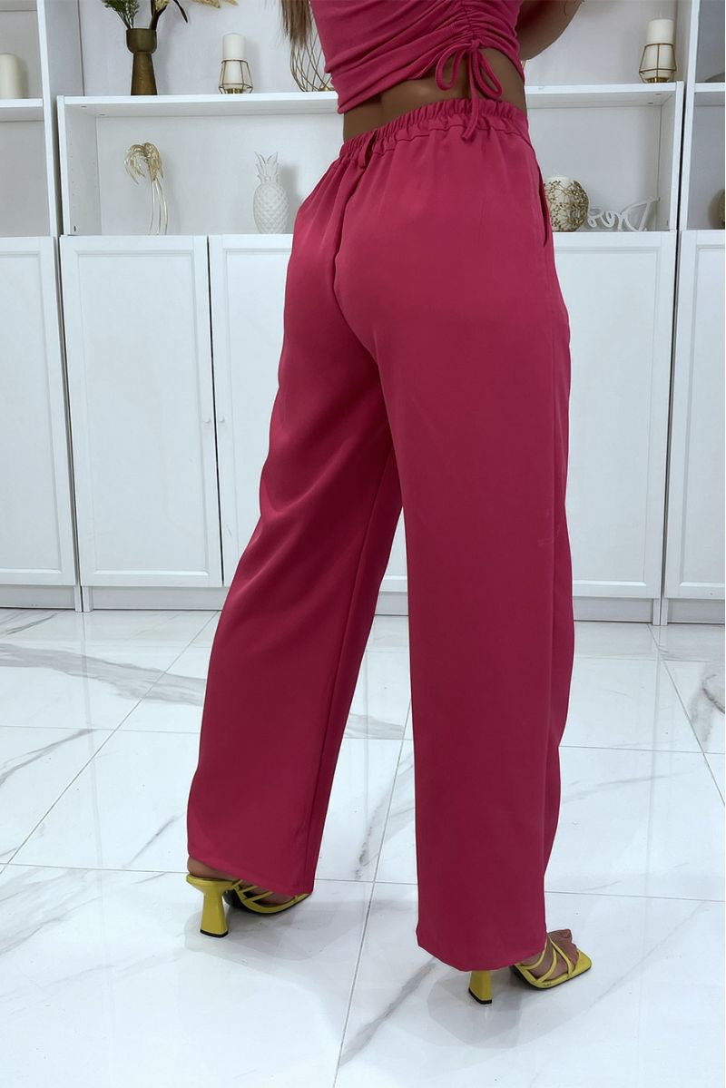 Fuchsia palazzo broek met zakken en elastiek op de rug - 5