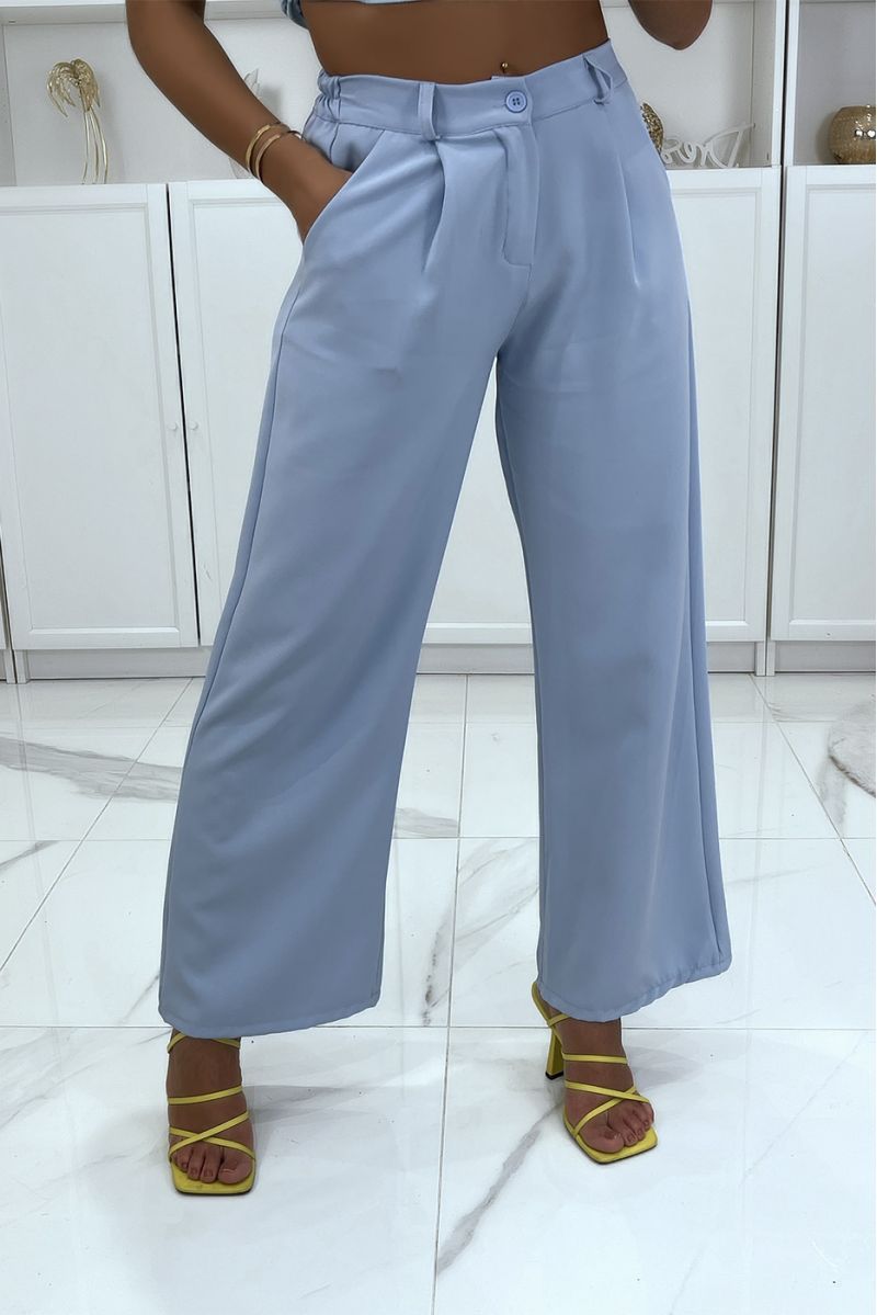 Turquoise palazzo pants with pockets and elastic on the back - 1