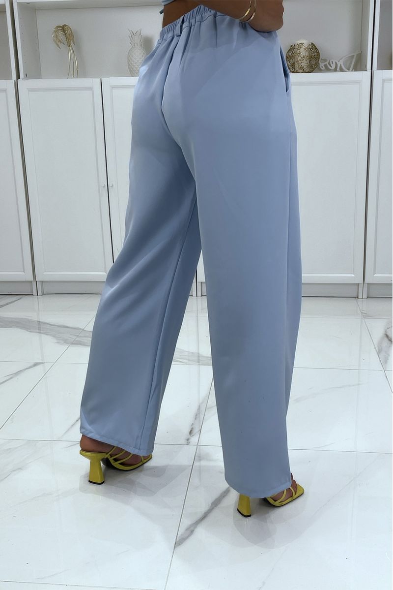 Turquoise palazzo broek met zakken en elastiek op de rug - 3