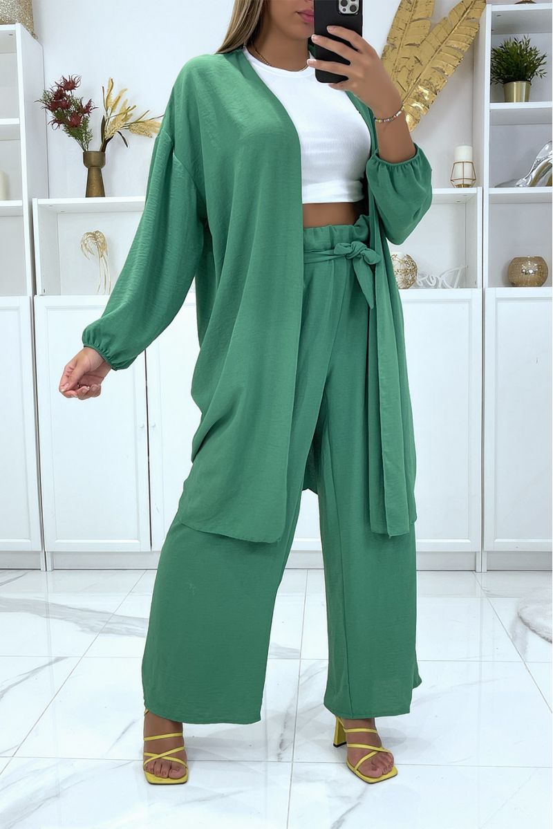 Ensemble kimono et pantalon palazzo vert - 1 Ensemble kimono et pantalon palazzo vert - 1