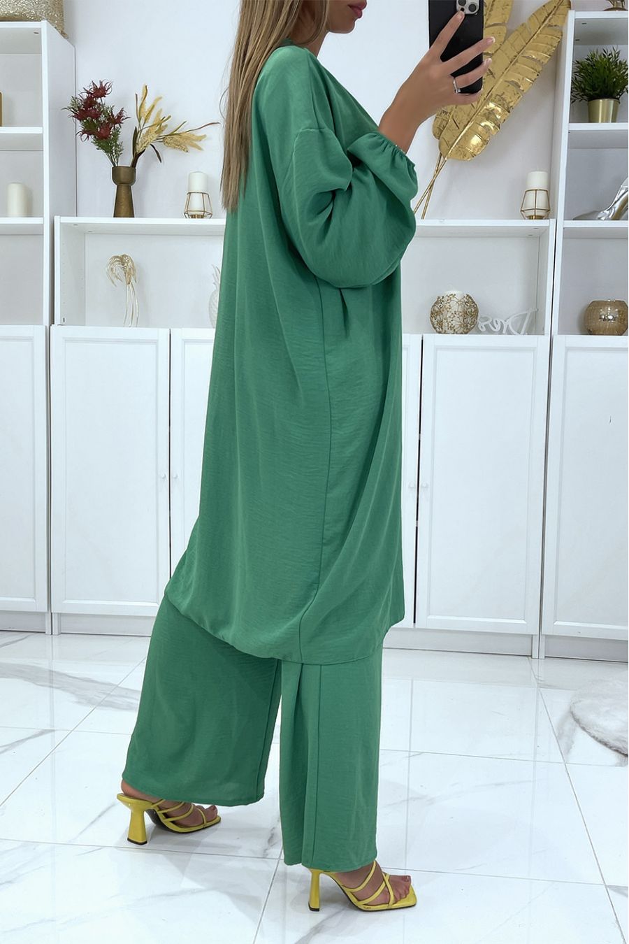 Groene kimono en palazzo broek set - 4