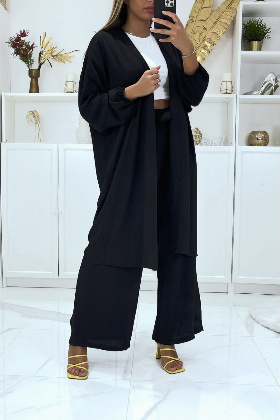 Ensemble kimono et pantalon palazzo noir  - 1