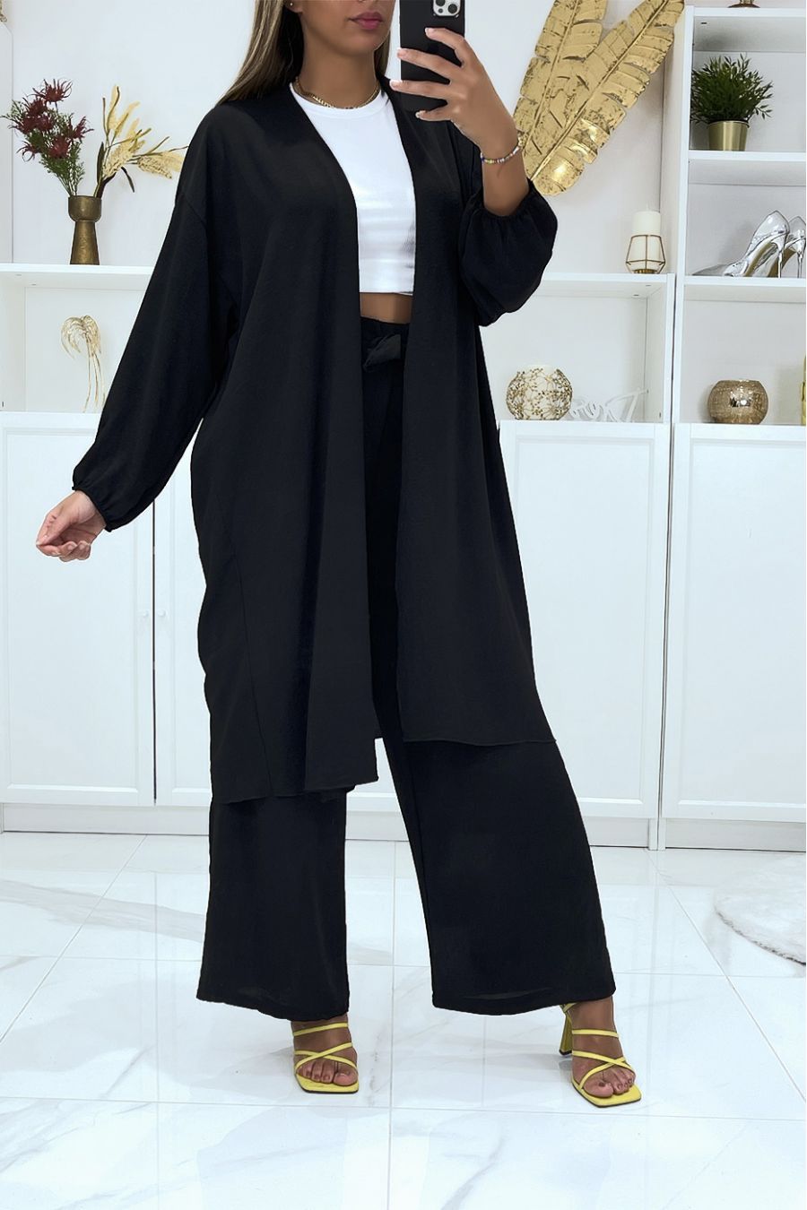 Black kimono and palazzo pants set - 2