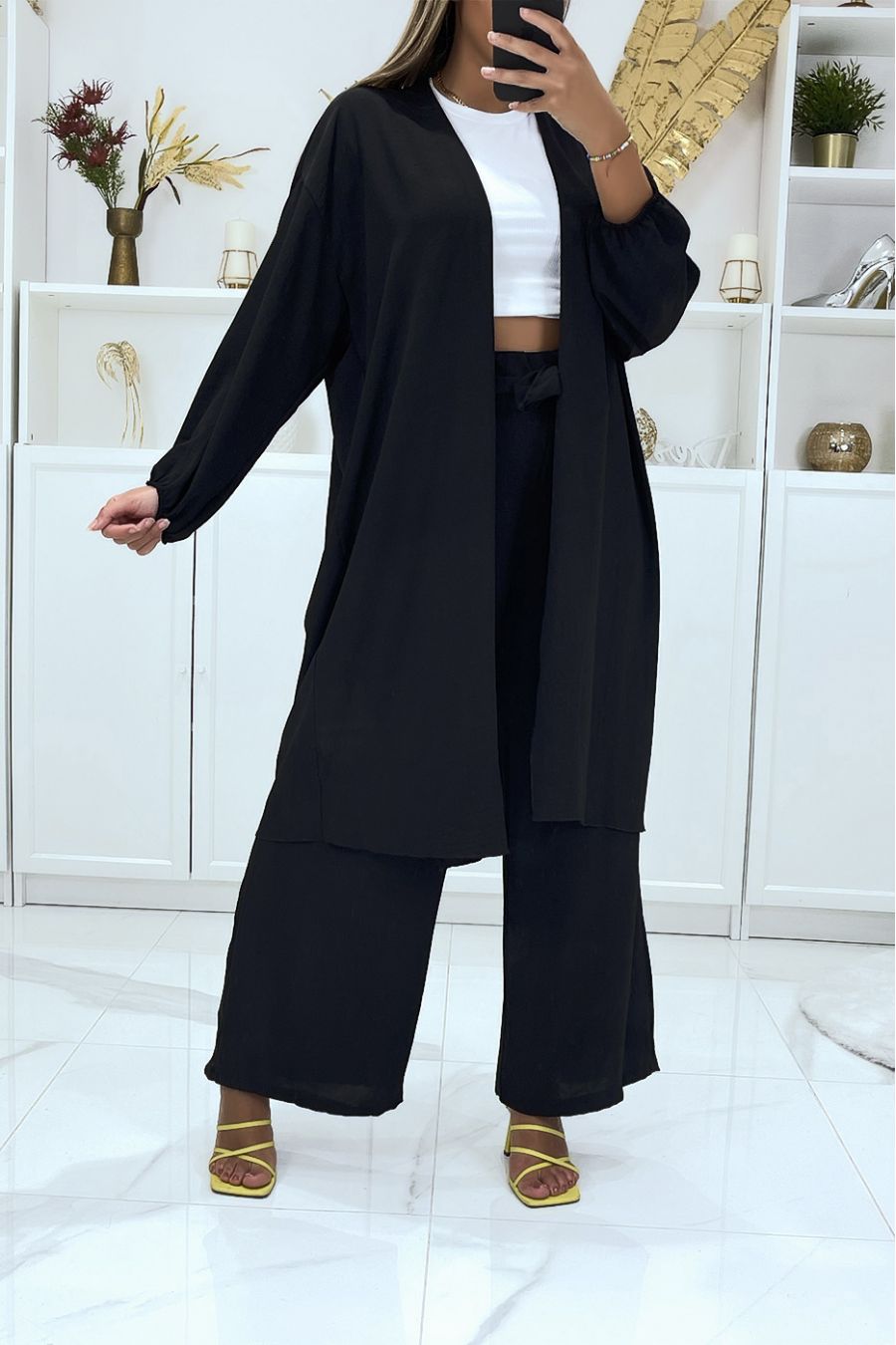 Zwarte kimono en palazzo broek set - 3