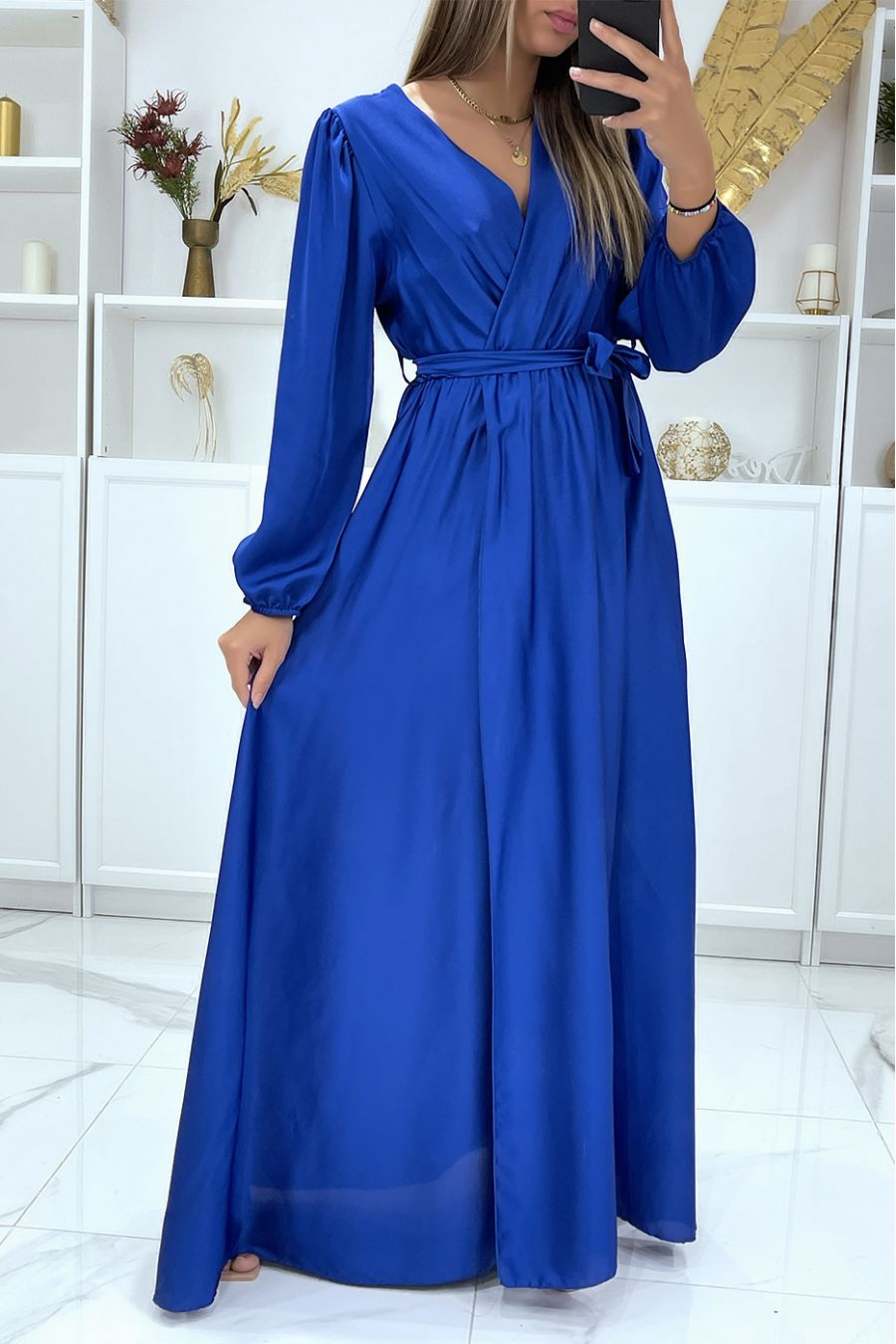 Long dress dress crossed heart heart royal satin - 1