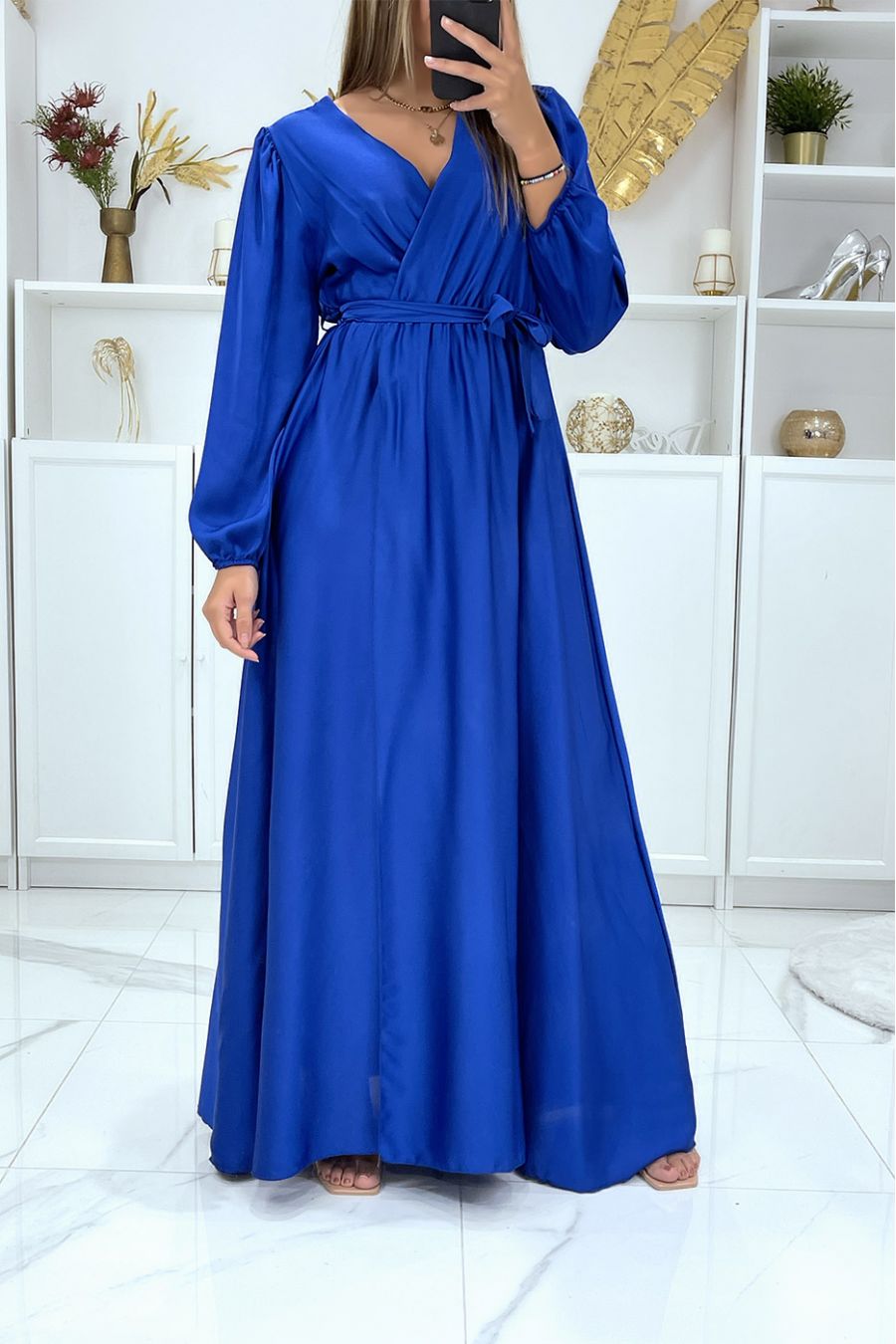 Longue robe robe croisé coeur coeur satiné royal - 2