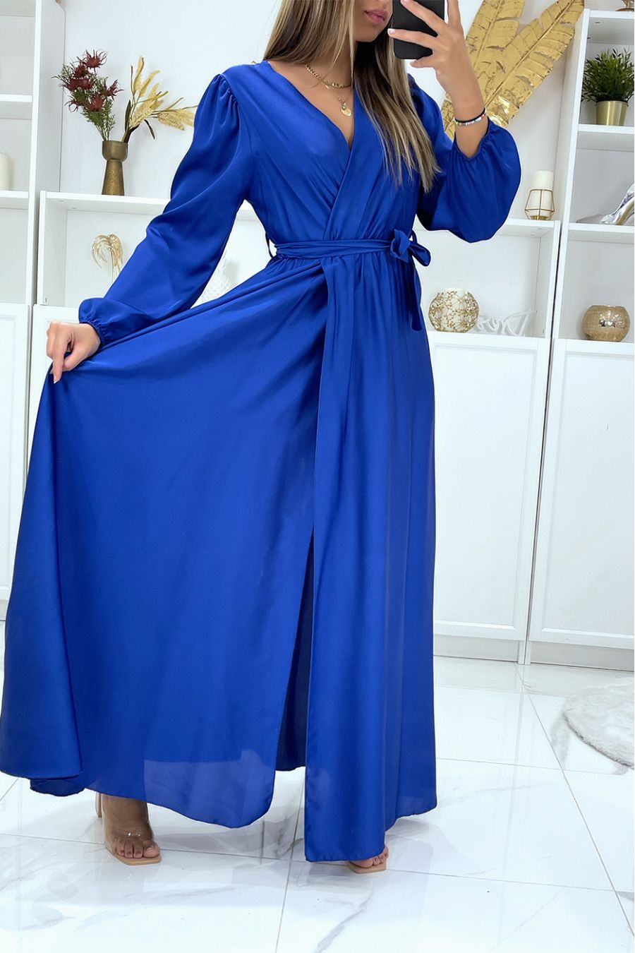 Long dress dress crossed heart heart royal satin - 3