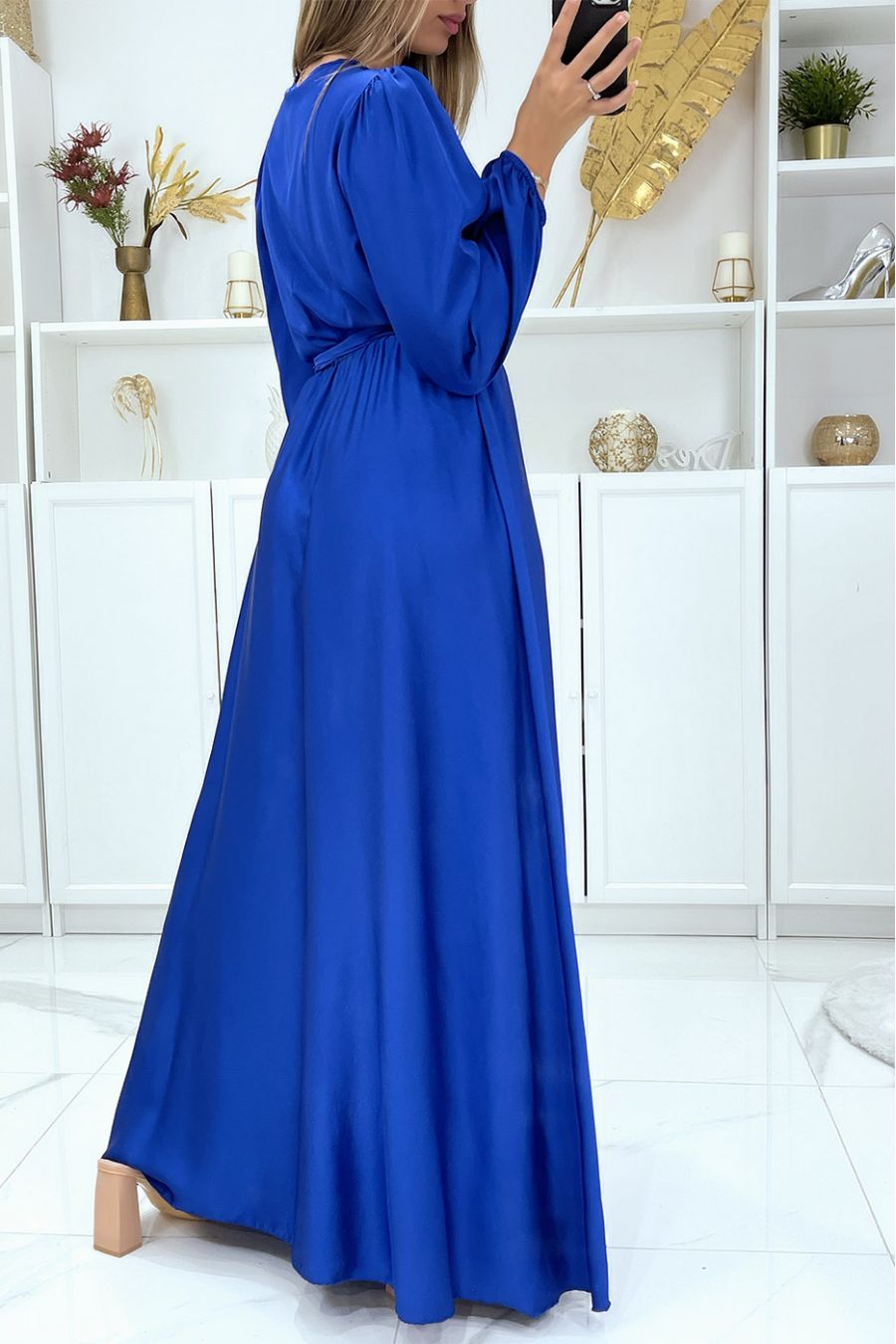 Long dress dress crossed heart heart royal satin - 4