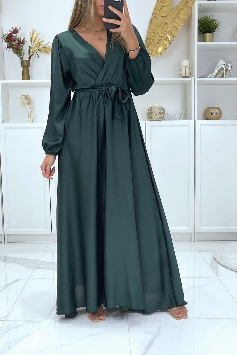 LoLL fir green satin heart crossover dress - 2
