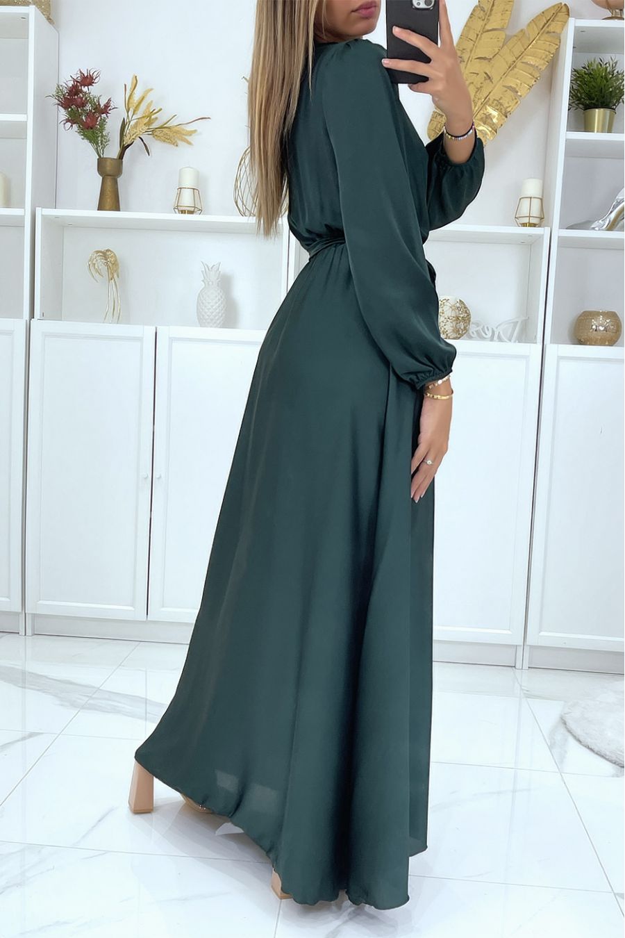 LoLL fir green satin heart crossover dress - 5