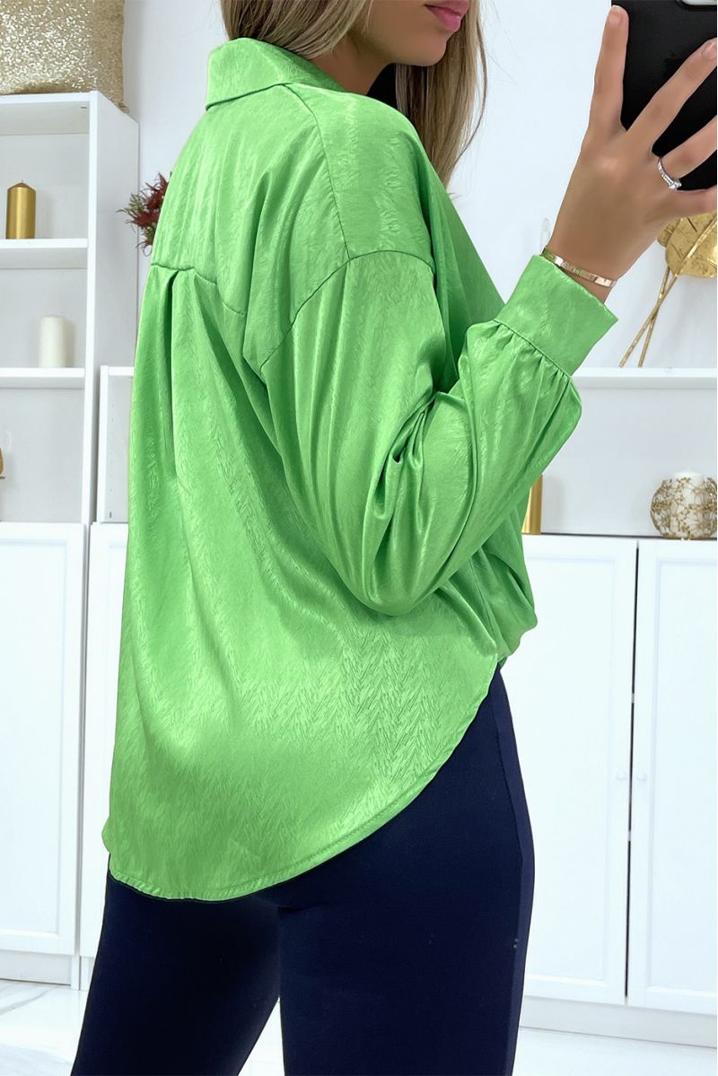 groen shirt met strik in een mooie satijnen stof - 3