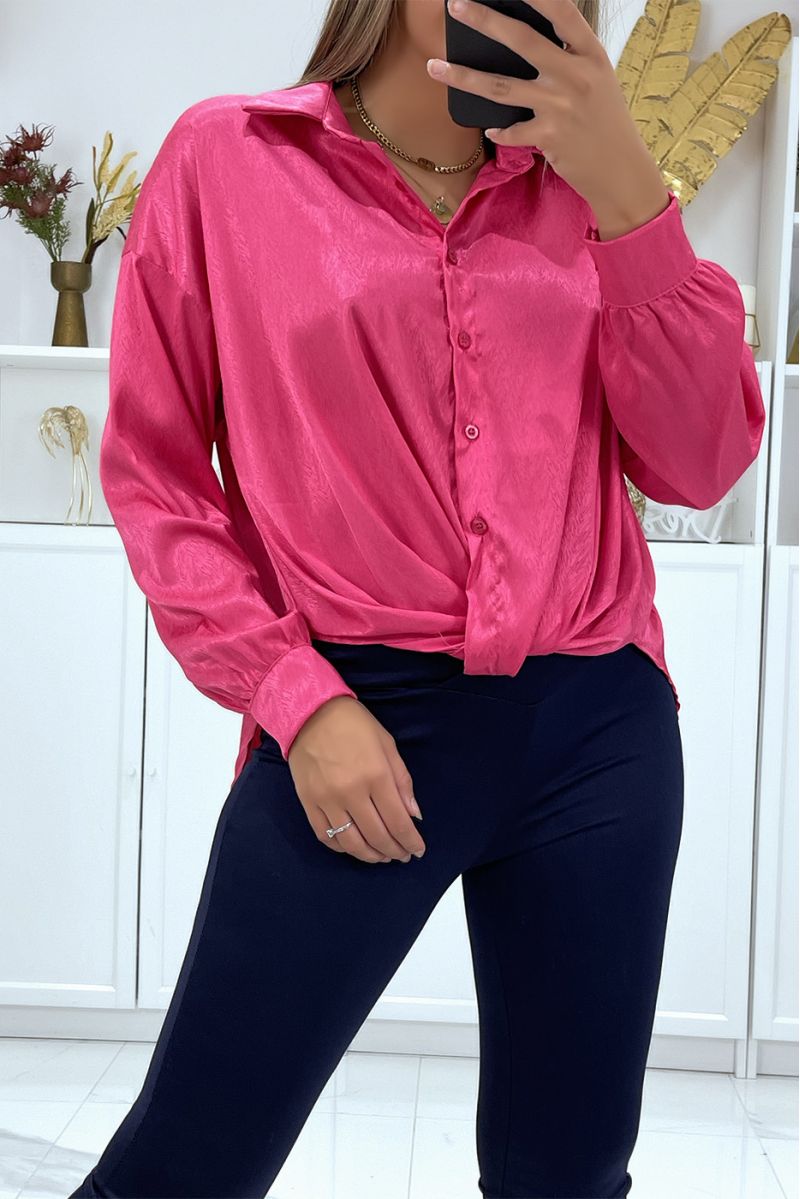 fuchsia shirt with bow in a beautiful satin material - 2