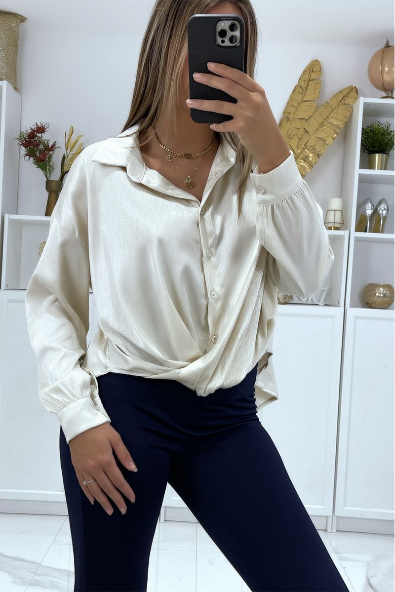 beige shirt with bow in a beautiful satin material - 3