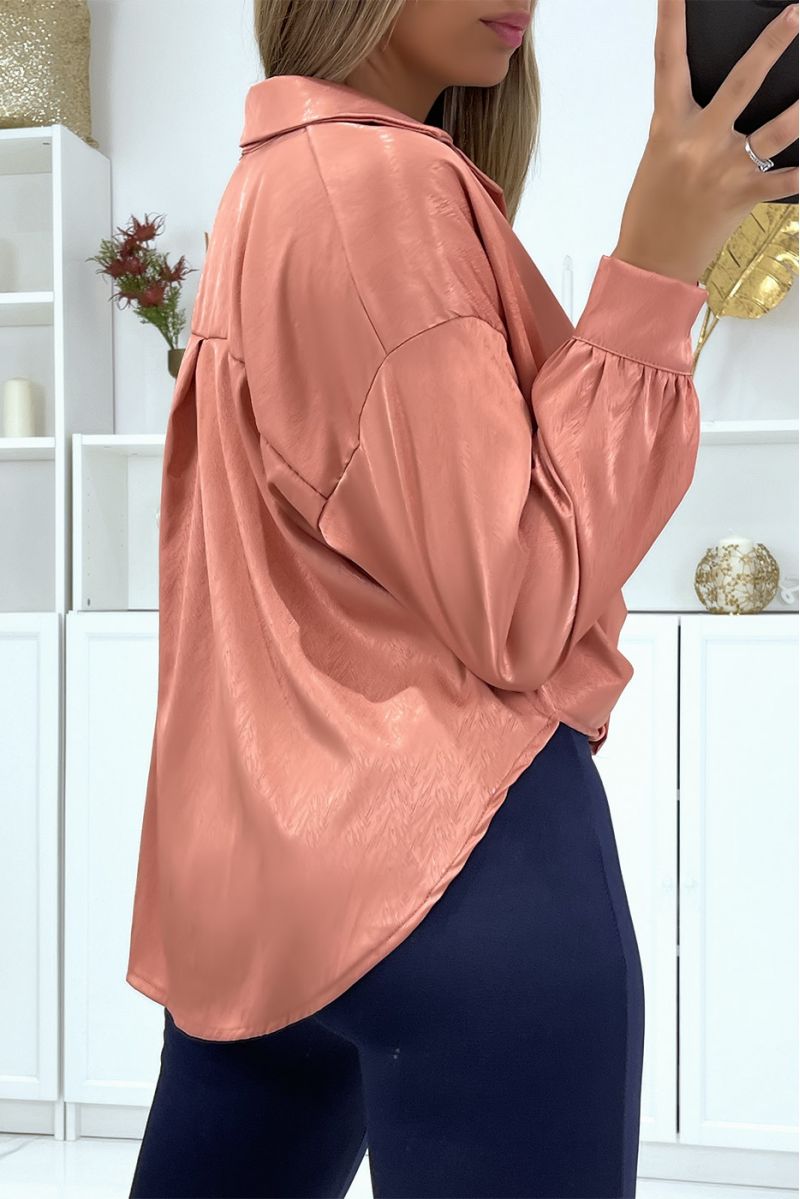 dark pink shirt with bow in a beautiful satin material - 4