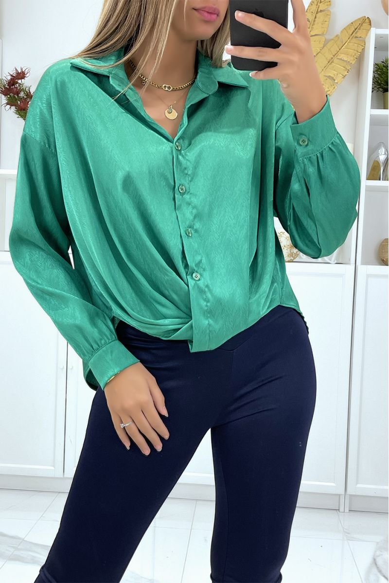 fir green shirt with bow in a beautiful satin material - 3
