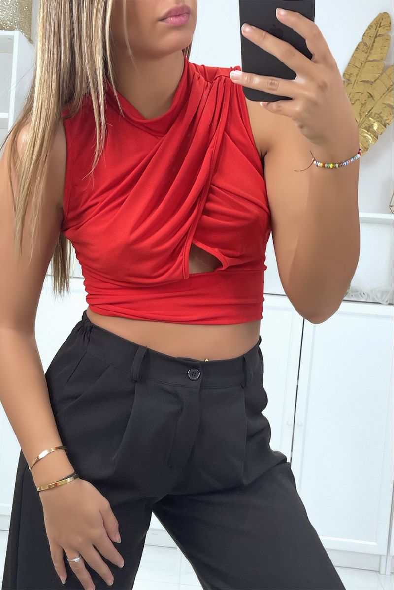 Red crossed crop top with bow on the back - 1