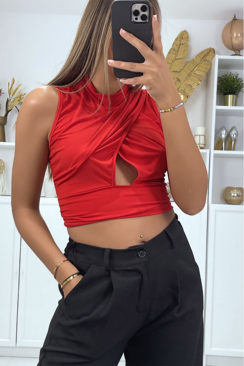 Red crossed crop top with bow on the back - 2