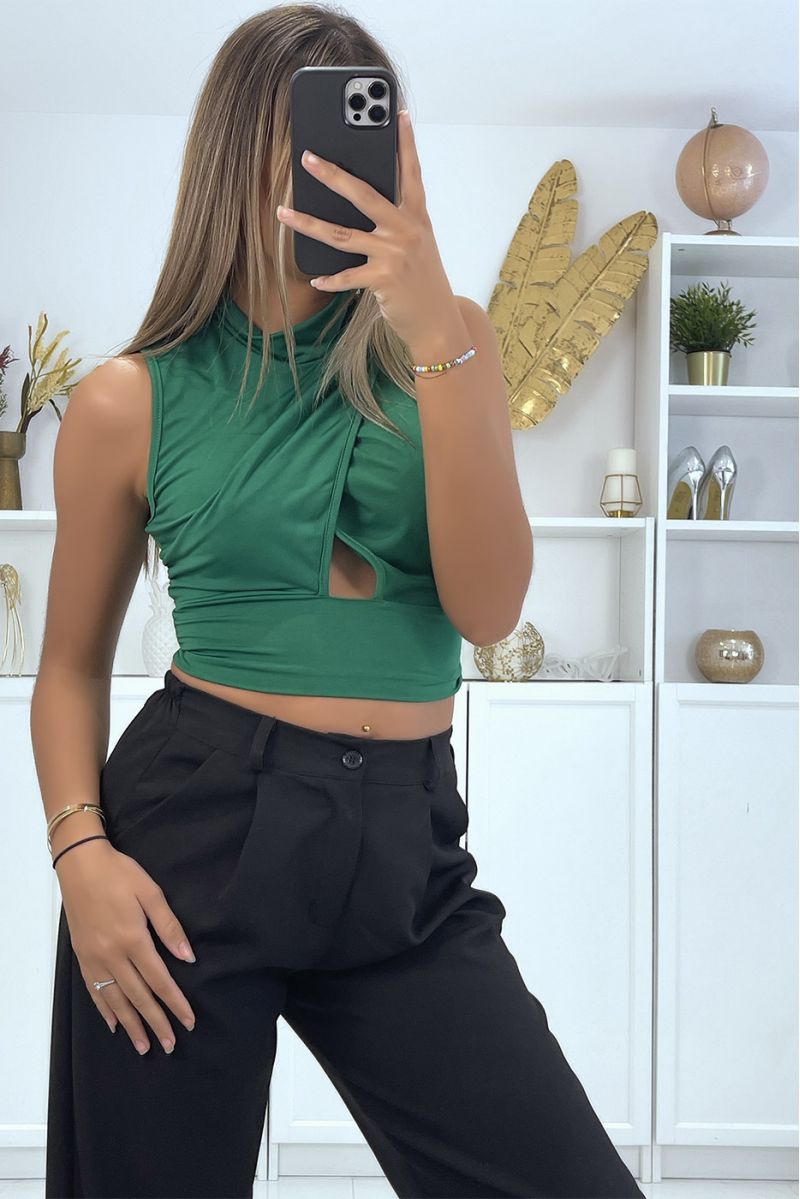 Groene gekruiste crop top met strik op de rug - 2 Groene gekruiste crop top met strik op de rug - 2