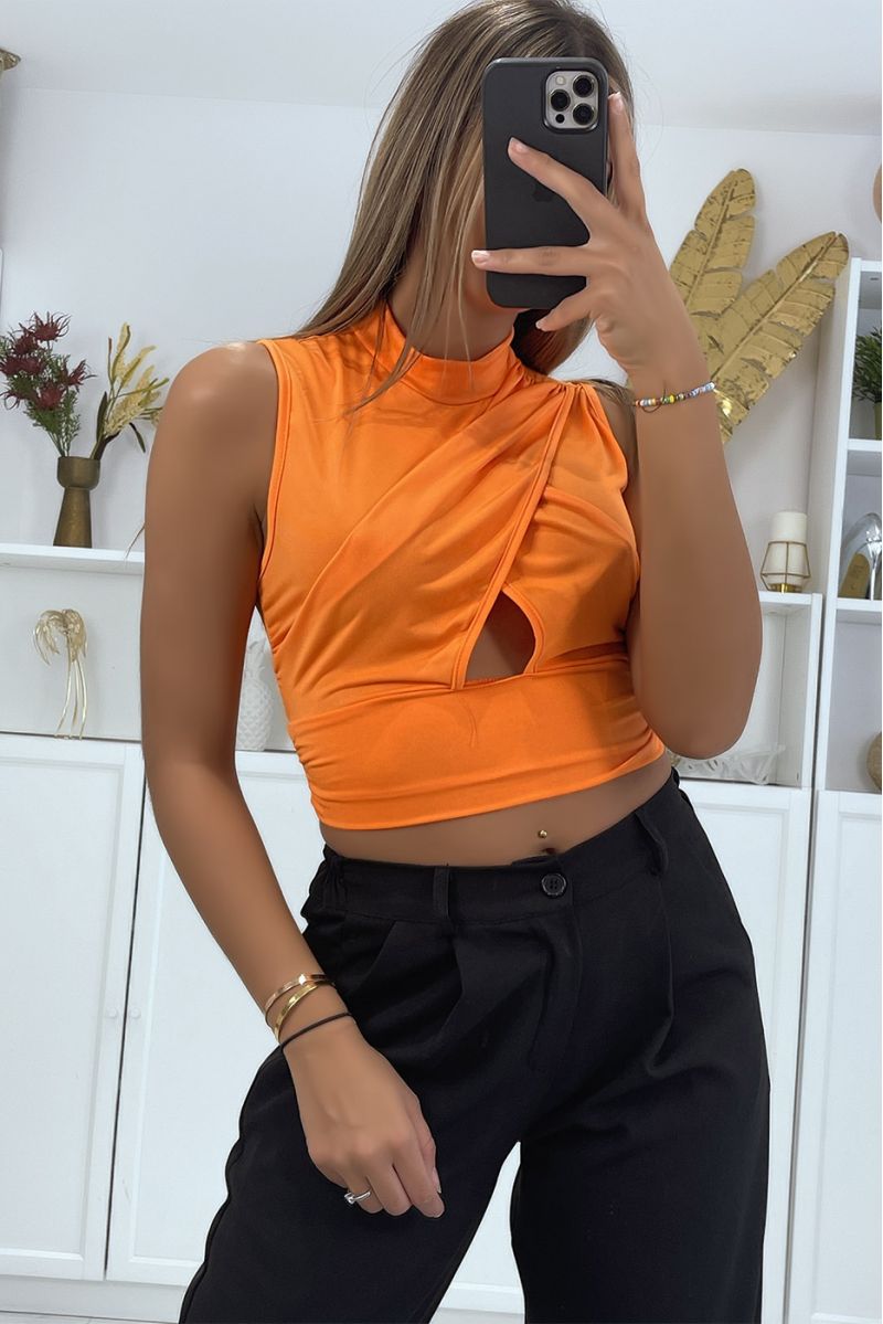 Crop top orange croisé avec noeud au dos  - 2