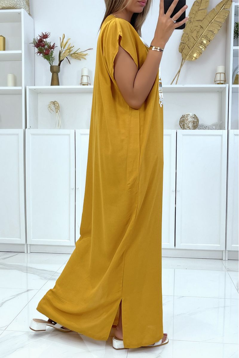 Long dress, mustard djellaba with sequined details and oriental pattern with gold thread - 4