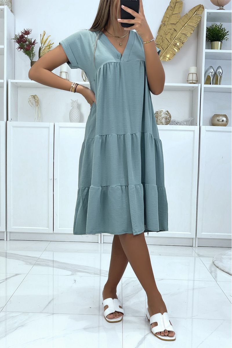 Fluid skater sea green tunic dress with short sleeves - 2