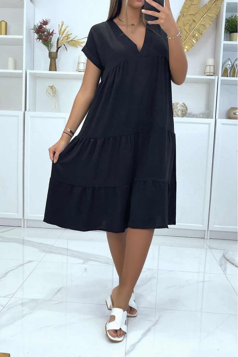 Black fluid skater tunic dress with short sleeves - 2