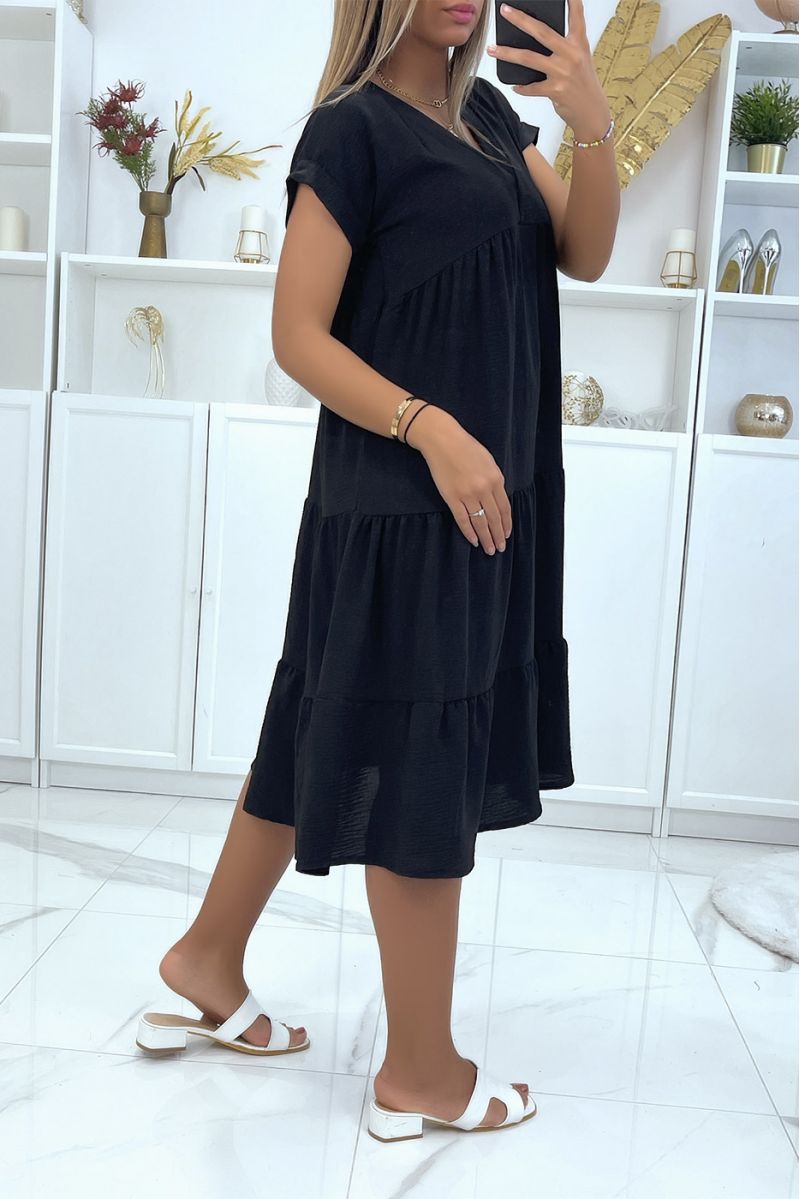 Robe tunique noir patineuse fluide à manches courtes - 3