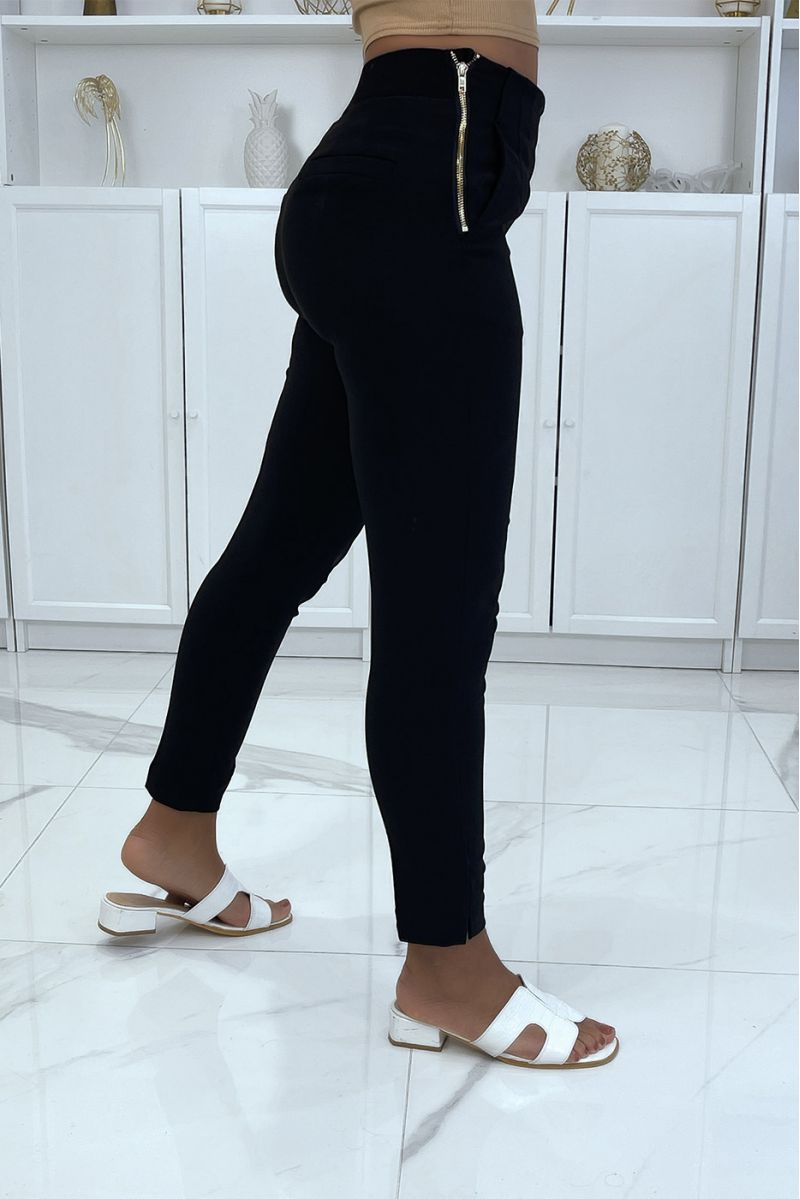 Pantalon noir à pince taille haute à fermeture zip doré  - 2