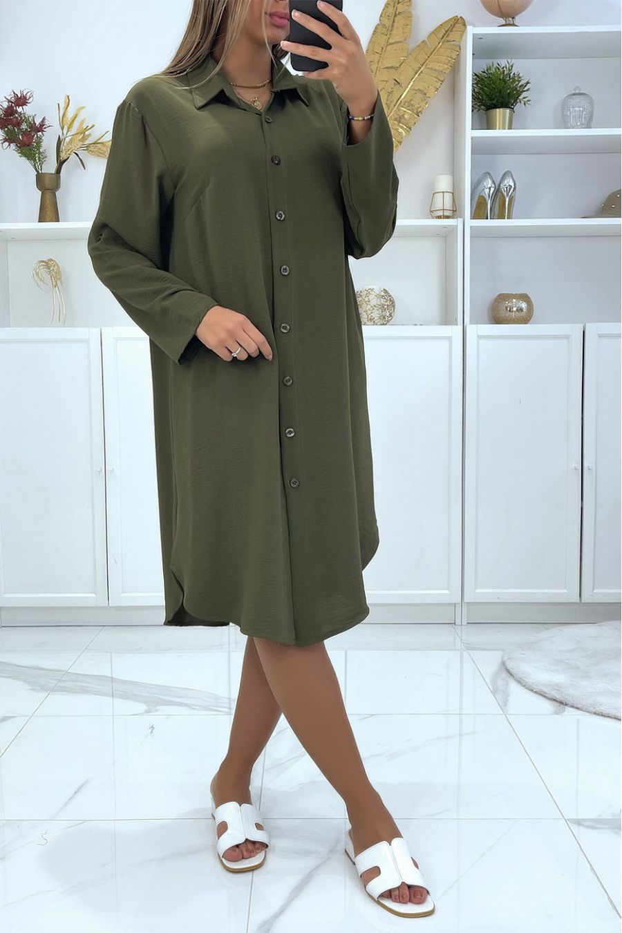 Lange zeer losse groene oversized hemdjurk - 3