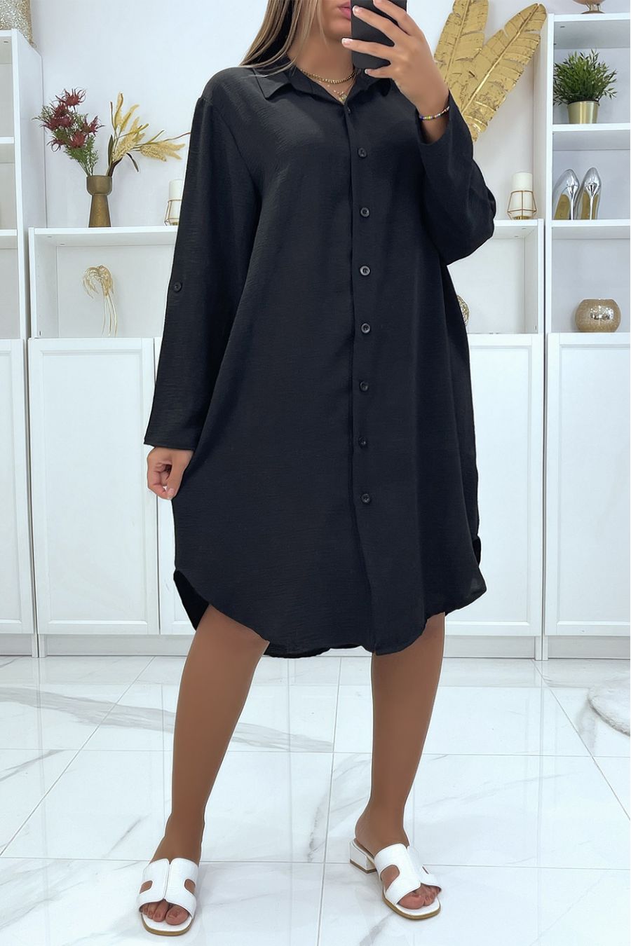 Longue robe chemise over size noire très ample - 2