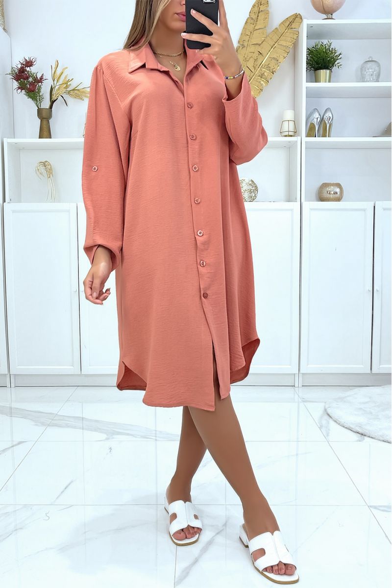 Lange donkerroze zeer losse oversized overhemdjurk - 1
